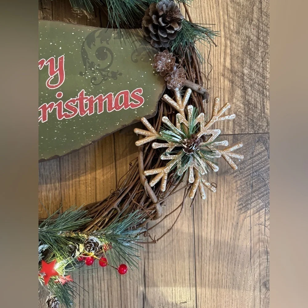 New OOAK 18” Rustic Christmas Holiday Grape Vine Wreath Battery Operated Lights